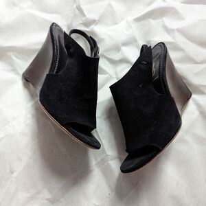YSL black suede wedge platform heels 37